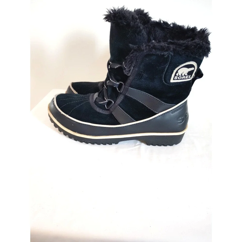 Sorel Women'7.5 Joan of Arctic Black Suede Fur Lined Waterproof Snow Winter Boot